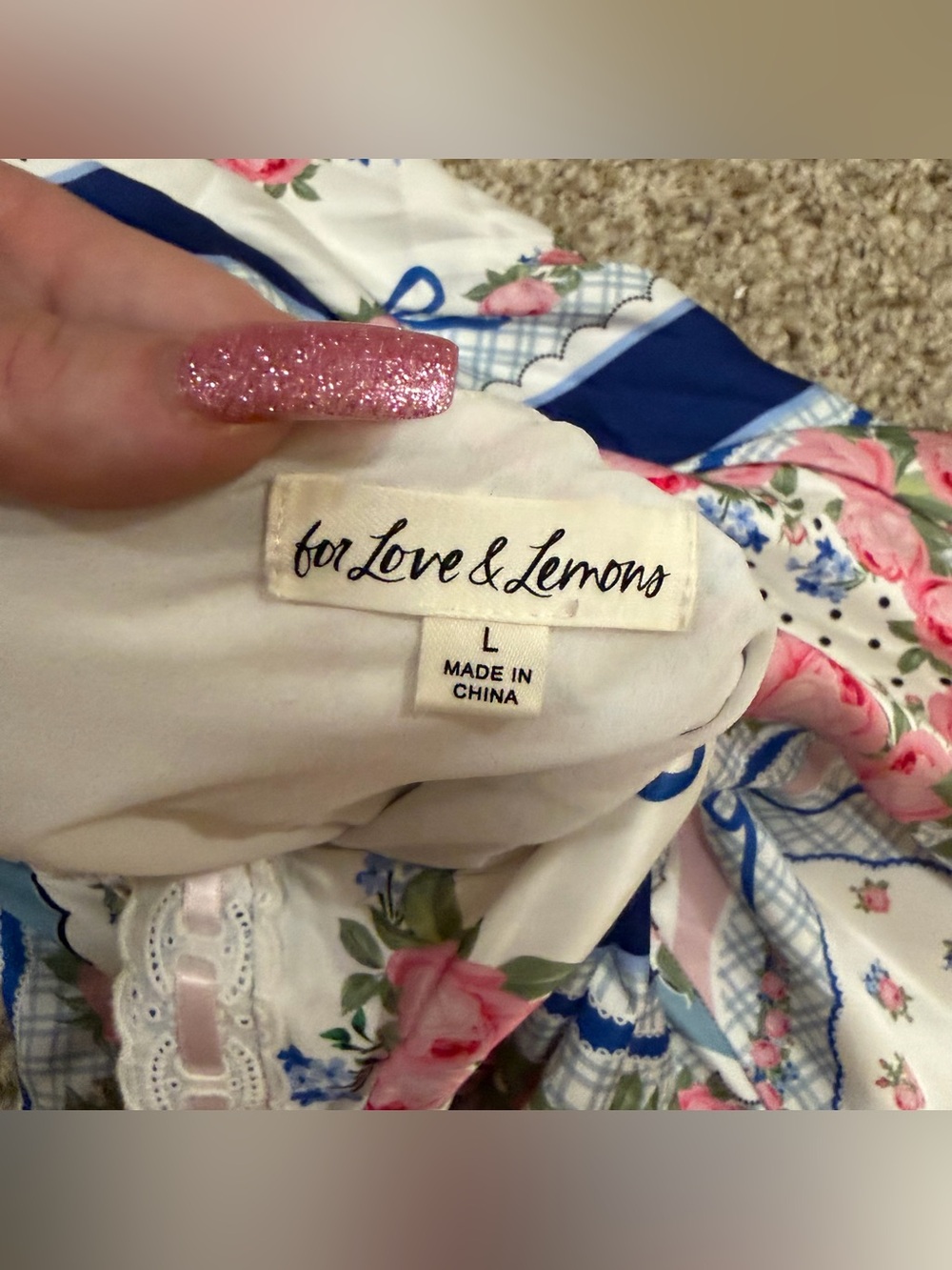 For love and lemons pink and blue floral patchwork strapless dress - Picture 6 of 9